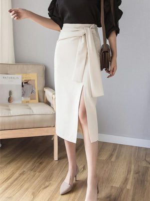 High Waist Women Office Style All-match Mid-calf Length Ladies Elegant Long Pencil Skirt