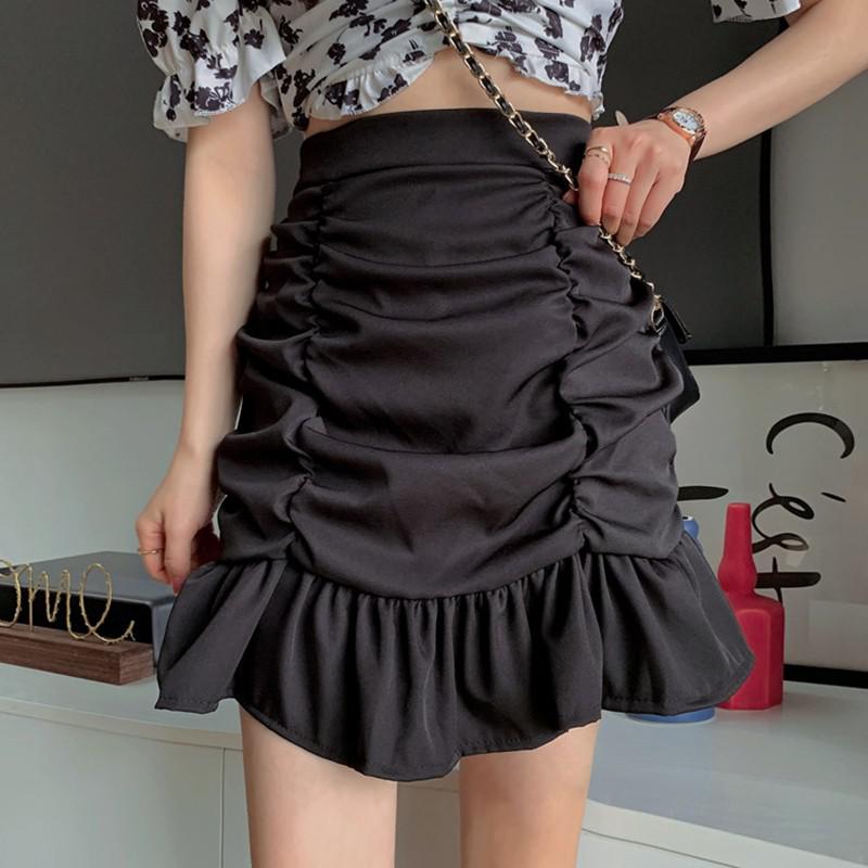 High Waist Korean Style Streetwear All-match Ruffles Ladies Elegant Short Mermaid Mini Skirt