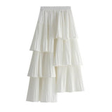 Autumn Summer Long Vintage Women Ruffles Spring Solid Casual Loose Elastic Waist Skirts
