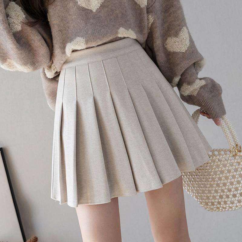 High Waist Mini Skirt Women Spring Korean Style Solid Color All-match Woolen Ladies A-line Short Skirts