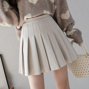 High Waist Mini Skirt Women Spring Korean Style Solid Color All-match Woolen Ladies A-line Short Skirts