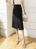 High Waist A-line Women Summer Korean Style Solid Color All-match Ladies Elegant Long Skirt