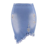 Women High Waist Stretchy Skinny Party Summer Black White Tassel Jeans Pencil Skirts