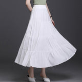 Korean Office Long Summer Women Casual Loose Large Swing Solid High Waist A Line Pleated Skirts