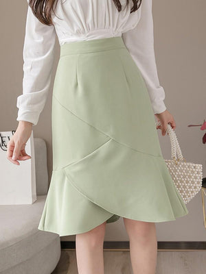 High Waist Mermaid Women Summer Korean Style All-match Knee-length Office Lady Elegant Skirt