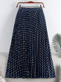 Elegant Vintage Pleated Women Elastic High Waist Casual Polka Dot Midi Skirt