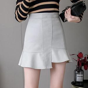 High Waist Mini Skirt Women Fashion Korean Style All-match PU Leather Ladies A-line Short Skirts