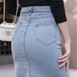 Ruffle Trumpet Vintage Long Summer Girls High Waist Fishtail Jeans Bodycon Maxi Denim Skirts