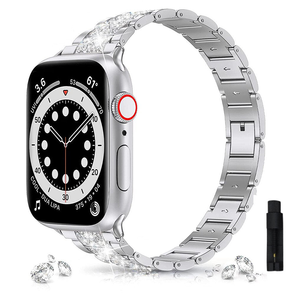 Diamond Strap for Apple Watch Band 7 6 41mm 45mm 38/42mm 40/44mm Women's Jewelry Metal Bracelet for iWatch Series 7 SE 5 3 Bands