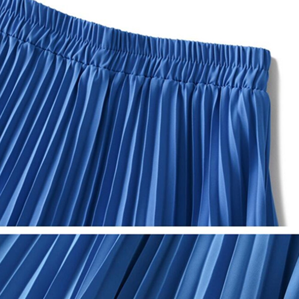 Summer Chiffon Long Maxi Skirt Women Pleated Beach Boho Solid Casual Elastic Waist Midi A-Line Skirt