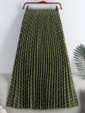 Elegant Vintage Pleated Women Elastic High Waist Casual Polka Dot Midi Skirt