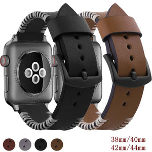 Black Men Watch Band For Apple Watch Strap Genuine Leather Watch Band iWatch 6 5 4 3 2 1 38/40mm Wristband Bracelet Belt 42/44mm