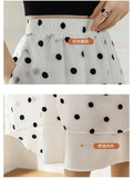 Summer Bohemian Style Elastc Wasit A-line Dot Skirt With Pockets Elegant Women Mid-calf Mesh Skirts