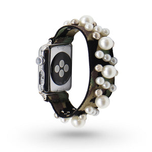Pearl Beads Camouflage Apple Watch Band Stretch Watch Band Elastic Nylon watch Band 38mm 42mm Apple watch scrunchies