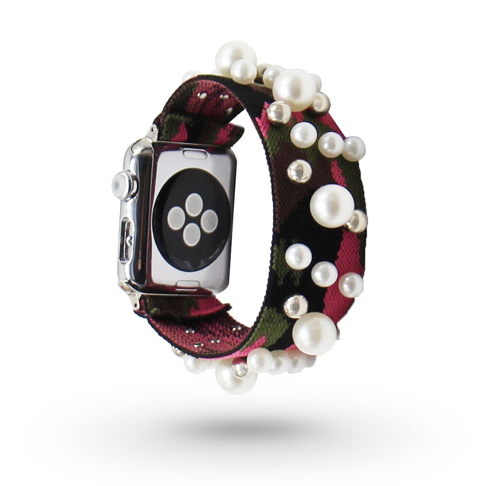 Pearl Beads Camouflage Apple Watch Band Stretch Watch Band Elastic Nylon watch Band 38mm 42mm Apple watch scrunchies