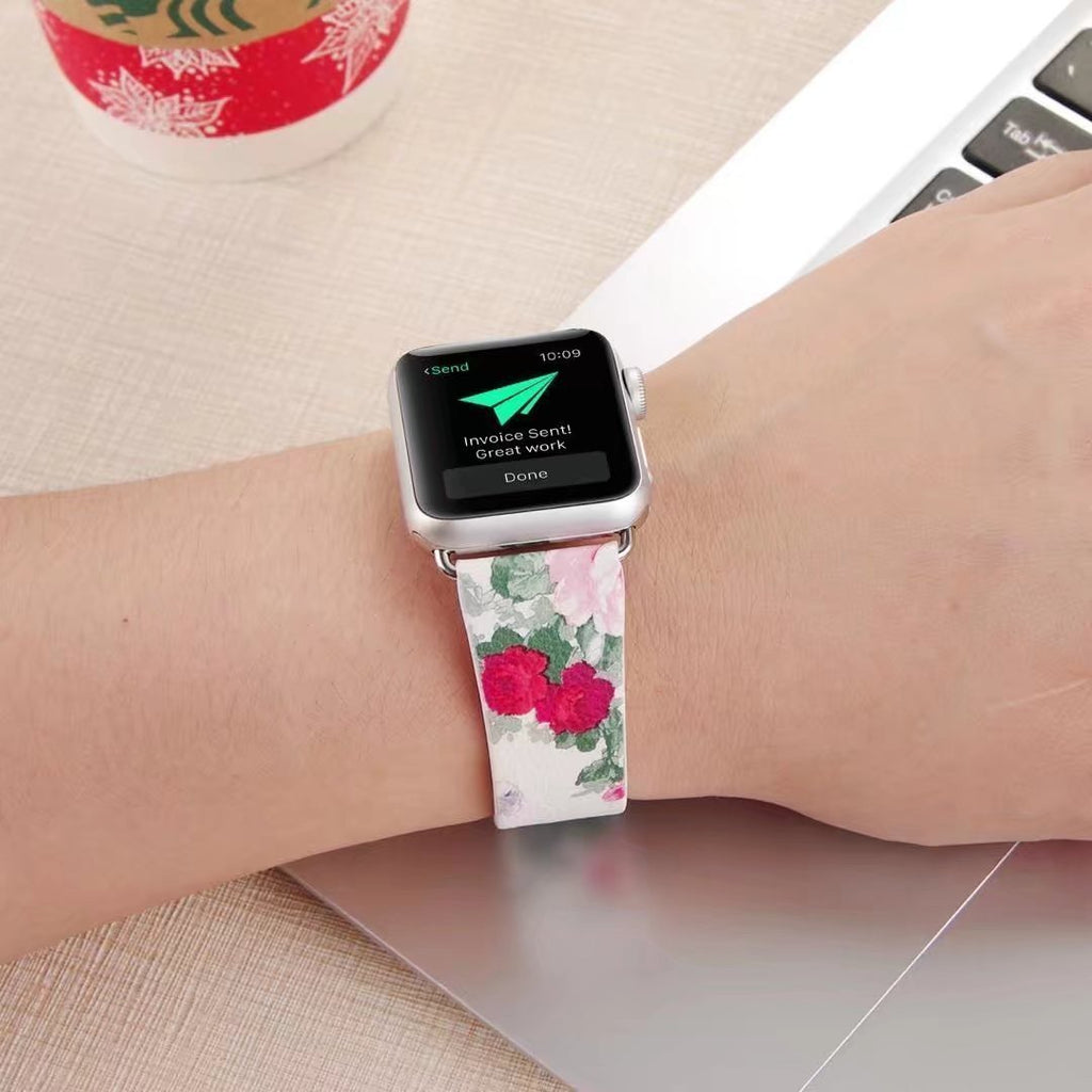 Accessories Apple Watch band Strap, Chinese Ink Painting Flower Vegan Leather,  44mm/ 40mm/ 42mm/ 38mm Wristband for iWatch Series 1 2 3 4
