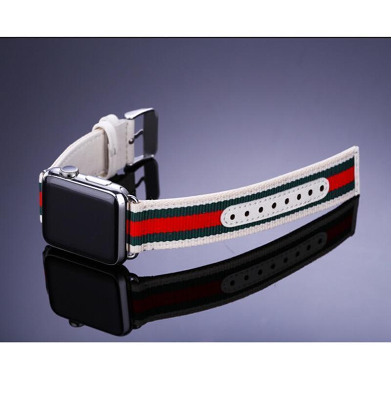 Accessories Apple Watch Band Strap Striped Nylon & Leather, Fits Series  44mm/ 40mm/ 42mm/ 38mm  iwatch Series 1 2 3 4