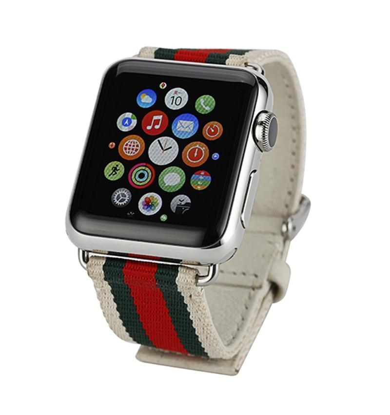Accessories Apple Watch Band Strap Striped Nylon & Leather, Fits Series  44mm/ 40mm/ 42mm/ 38mm  iwatch Series 1 2 3 4