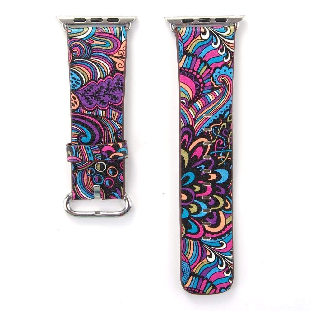Accessories Apple Watch leather flower print band strap, 44mm/ 40mm/ 42mm/ 38mm Series 1 2 3 4