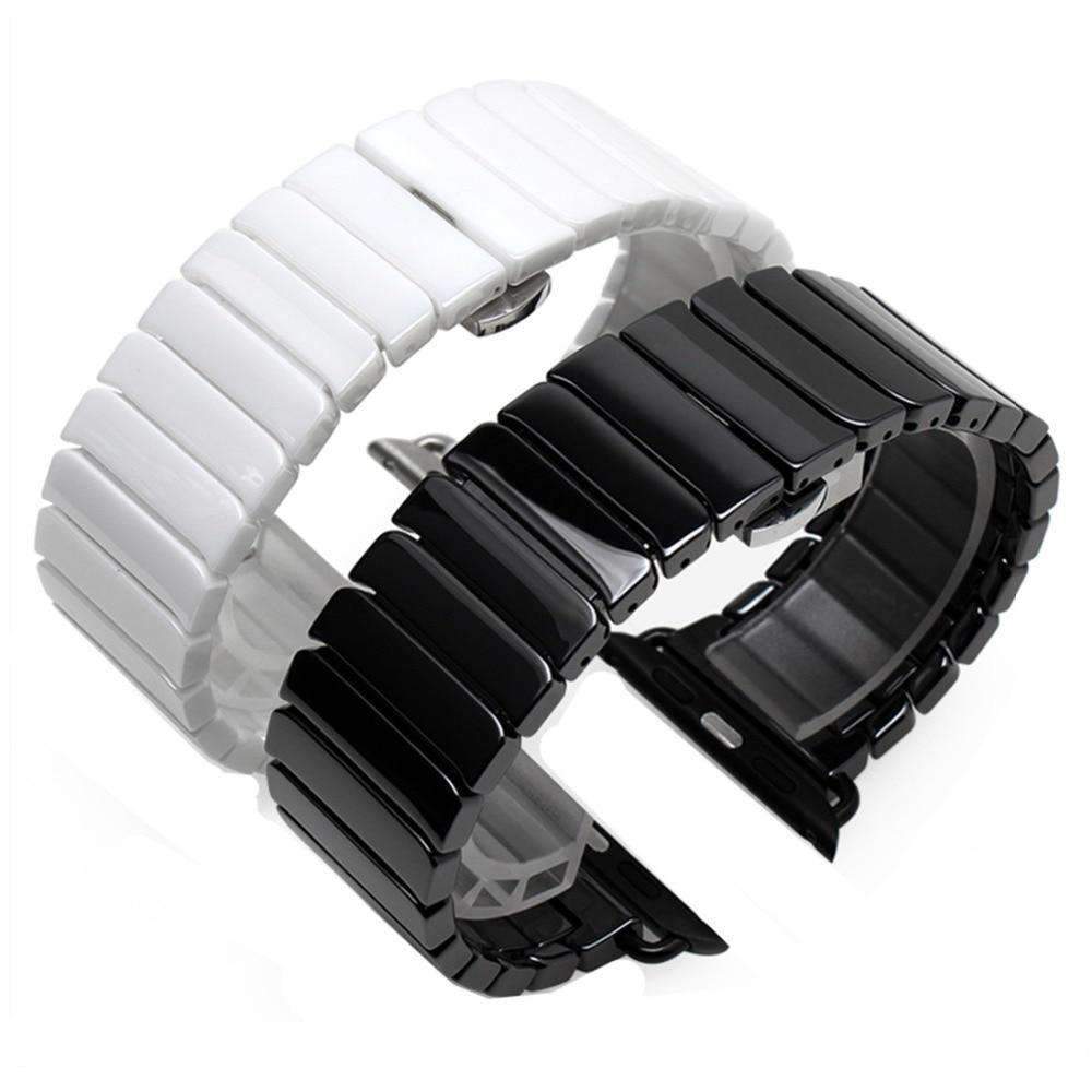 Accessories Apple Watch Series 5 4 3 2 Band, Ceramic link, Luxury Butterfly Clasp Loop Strap Black & white 38mm, 40mm, 42mm, 44mm - US Fast Shipping