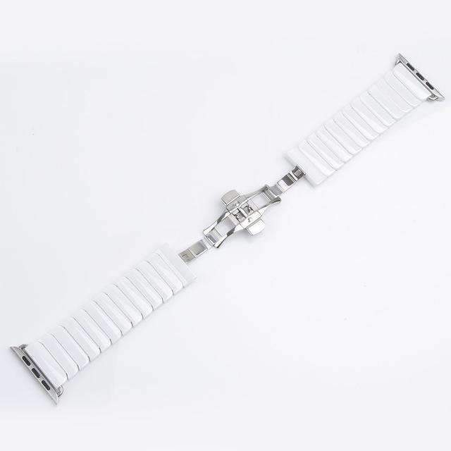 Accessories Apple Watch Series 5 4 3 2 Band, Ceramic link, Luxury Butterfly Clasp Loop Strap Black & white 38mm, 40mm, 42mm, 44mm - US Fast Shipping