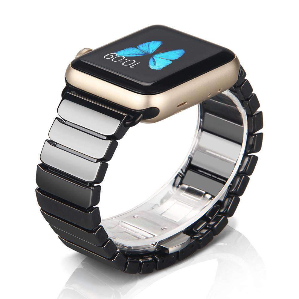 Accessories Apple Watch Series 5 4 3 2 Band, Ceramic link, Luxury Butterfly Clasp Loop Strap Black & white 38mm, 40mm, 42mm, 44mm - US Fast Shipping