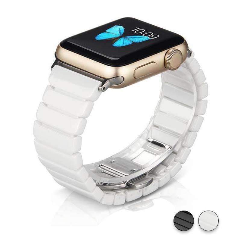 Accessories Apple Watch Series 5 4 3 2 Band, Ceramic link, Luxury Butterfly Clasp Loop Strap Black & white 38mm, 40mm, 42mm, 44mm - US Fast Shipping