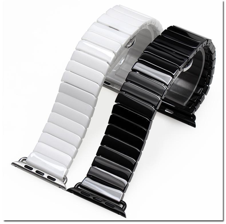 Accessories Apple Watch Series 5 4 3 2 Band, Ceramic link, Luxury Butterfly Clasp Loop Strap Black & white 38mm, 40mm, 42mm, 44mm - US Fast Shipping