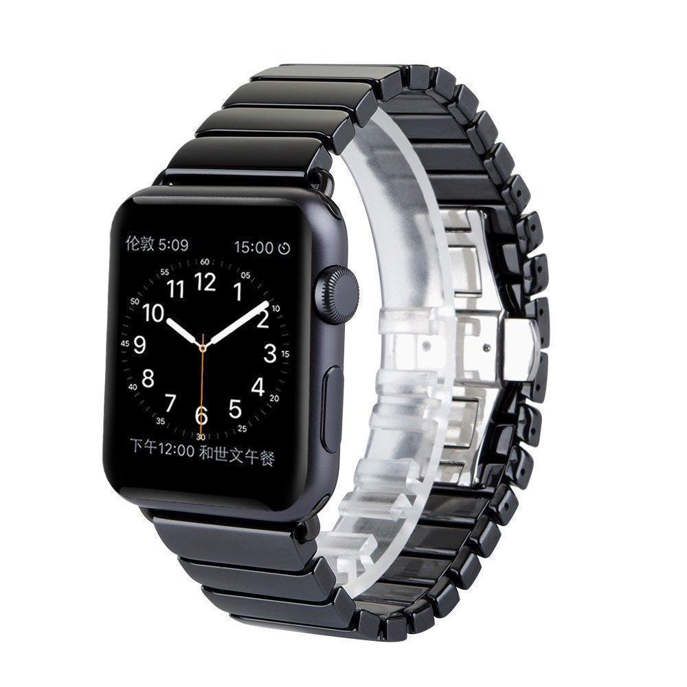 Accessories Apple Watch Series 5 4 3 2 Band, Ceramic link, Luxury Butterfly Clasp Loop Strap Black & white 38mm, 40mm, 42mm, 44mm - US Fast Shipping