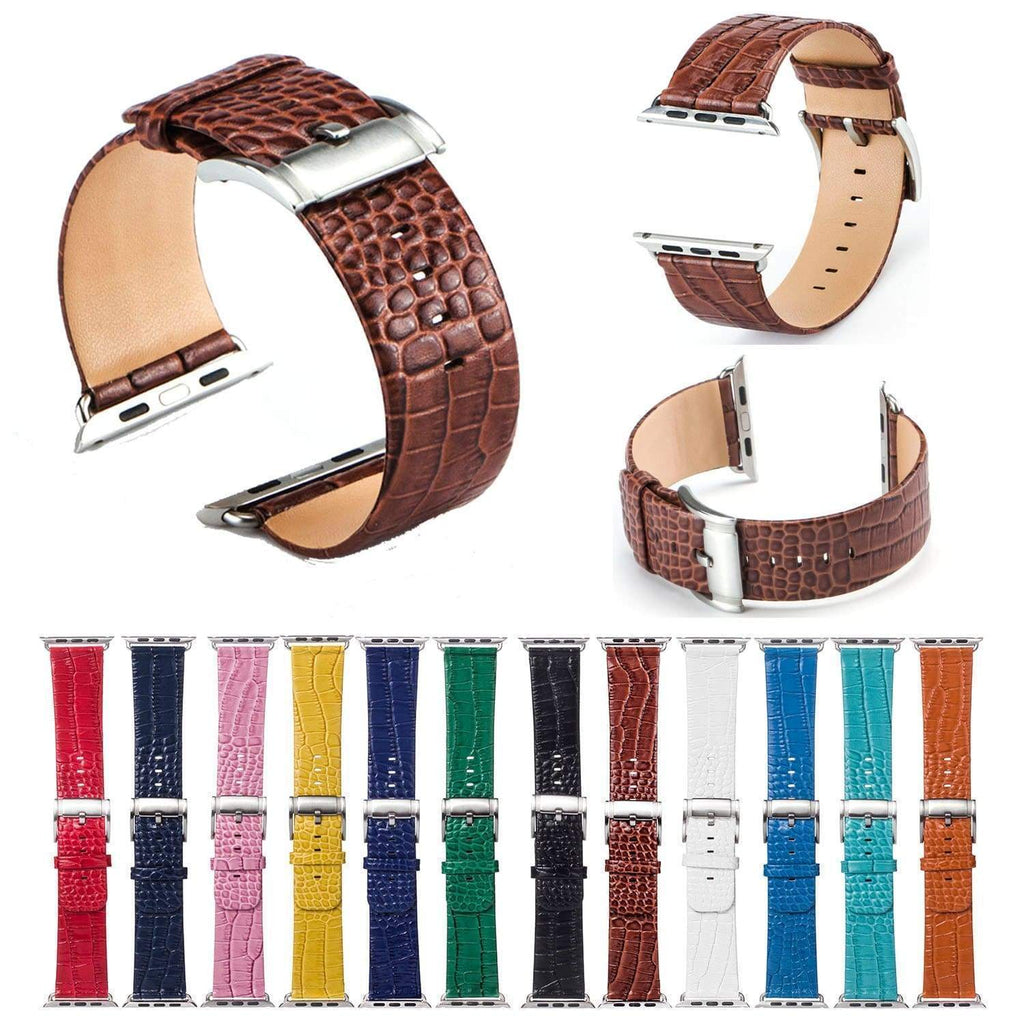Accessories Apple Watch Series 5 4 3 2 Band, Crocodile Genuine Leather Strap for iWatch 38mm, 40mm, 42mm, 44mm