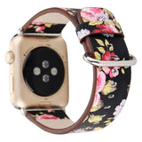 Apple Watch Band Elegant Floral Printed Leather Loop Watchband