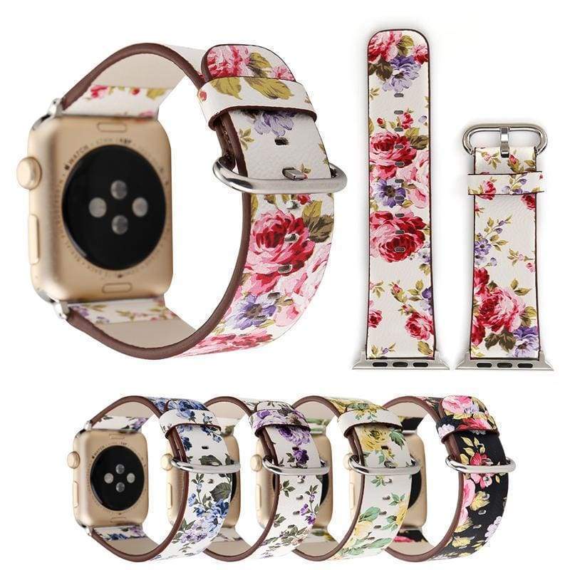 Accessories Apple Watch Series 5 4 3 2 Band, Elegant Floral Printed Leather Loop Watch Band for 38mm, 40mm, 42mm, 44mm