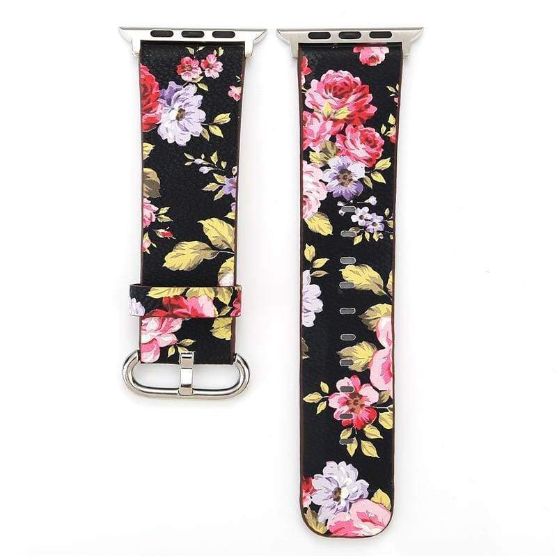 Accessories Apple Watch Series 5 4 3 2 Band, Elegant Floral Printed Leather Loop Watch Band for 38mm, 40mm, 42mm, 44mm
