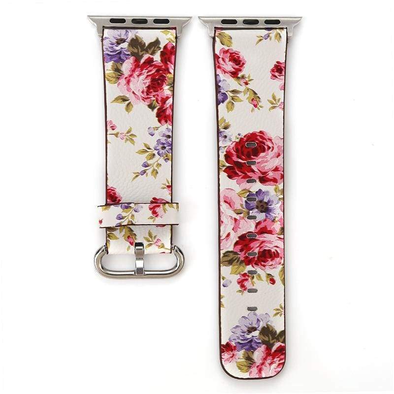 Accessories Apple Watch Series 5 4 3 2 Band, Elegant Floral Printed Leather Loop Watch Band for 38mm, 40mm, 42mm, 44mm