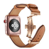 accessories Apple Watch Series 5 4 3 2 Band, Genuine Leather, Rose Gold Connectors & Buckle, fits Nike, hermes 38mm, 40mm, 42mm, 44mm - US Fast Shipping