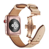 accessories Apple Watch Series 5 4 3 2 Band, Genuine Leather, Rose Gold Connectors & Buckle, fits Nike, hermes 38mm, 40mm, 42mm, 44mm - US Fast Shipping