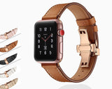 accessories Apple Watch Series 5 4 3 2 Band, Genuine Leather, Rose Gold Connectors & Buckle, fits Nike, hermes 38mm, 40mm, 42mm, 44mm - US Fast Shipping