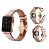 accessories Apple Watch Series 5 4 3 2 Band, Genuine Leather, Rose Gold Connectors & Buckle, fits Nike, hermes 38mm, 40mm, 42mm, 44mm - US Fast Shipping