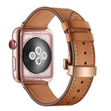 accessories Apple Watch Series 5 4 3 2 Band, Genuine Leather, Rose Gold Connectors & Buckle, fits Nike, hermes 38mm, 40mm, 42mm, 44mm - US Fast Shipping