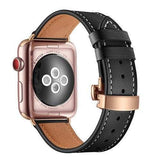 accessories Apple Watch Series 5 4 3 2 Band, Genuine Leather, Rose Gold Connectors & Buckle, fits Nike, hermes 38mm, 40mm, 42mm, 44mm - US Fast Shipping