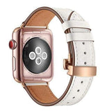 accessories Apple Watch Series 5 4 3 2 Band, Genuine Leather, Rose Gold Connectors & Buckle, fits Nike, hermes 38mm, 40mm, 42mm, 44mm - US Fast Shipping