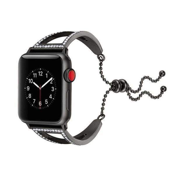 Accessories Black 1 / 38mm/40mm Apple watch cuff band,  Bling Luxury Crystal Diamond iWatch cuff bangle,  Stainless Steel, 44mm, 40mm, 42mm, 38mm, Series 1 2 3 4