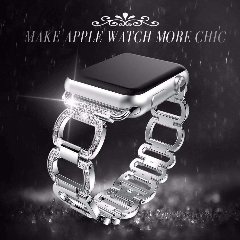 Accessories Black / 38mm / 40mm Apple Watch Series 5 4 3 2 Band, Stainless Steel, Bling Rhinestone Diamond  38mm, 40mm, 42mm, 44mm
