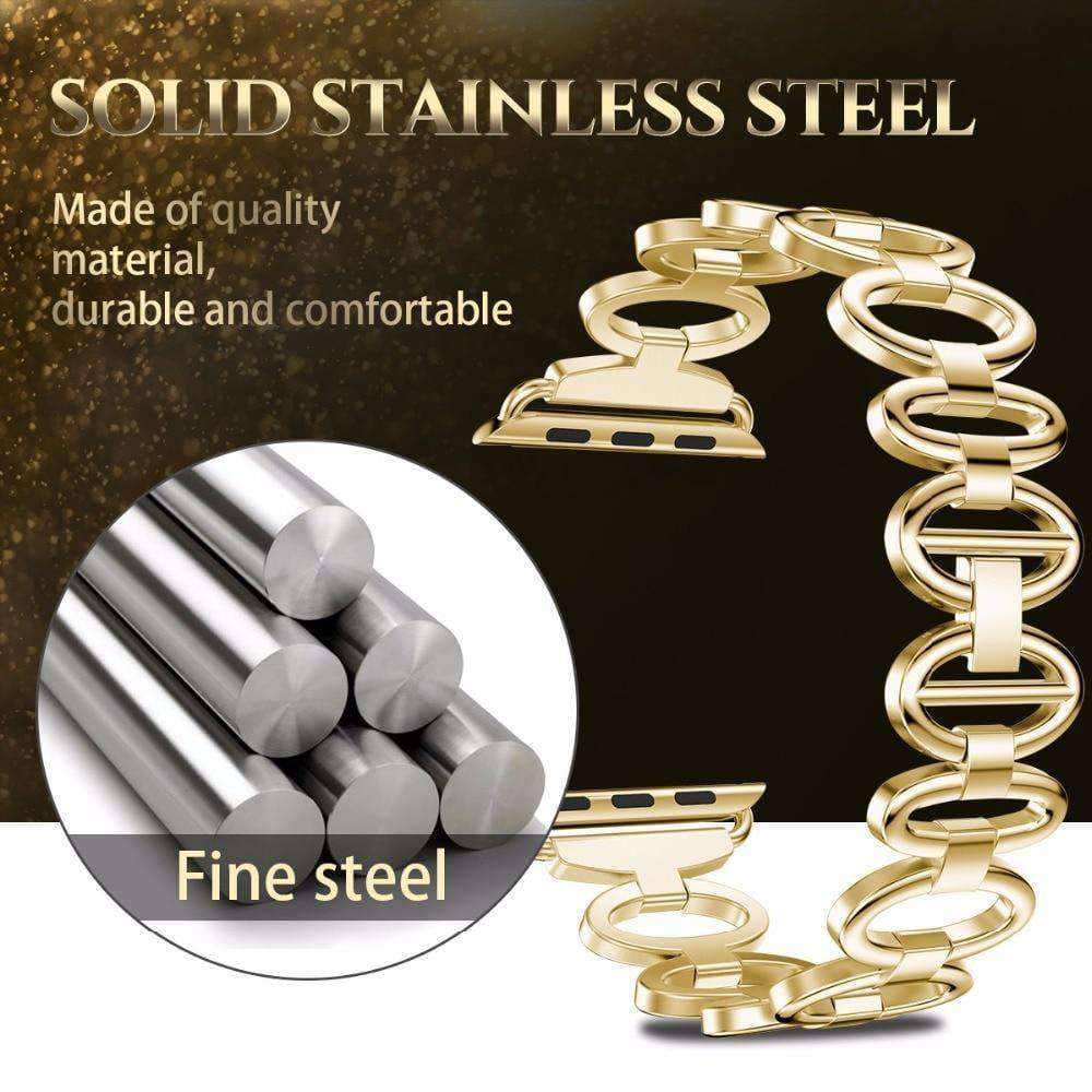 accessories Gold / 42mm / 44mm Apple Watch Series 5 4 3 2 Band,  Elliptical Style Wristband, Stainless Steel Metal iWatch Strap 38mm, 40mm, 42mm, 44mm