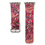 Accessories Red / 38mm/40mm Apple Watch leather flower print band strap, 44mm/ 40mm/ 42mm/ 38mm Series 1 2 3 4