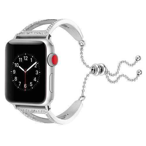 Accessories Silver 1 / 38mm/40mm Apple watch cuff band,  Bling Luxury Crystal Diamond iWatch cuff bangle,  Stainless Steel, 44mm, 40mm, 42mm, 38mm, Series 1 2 3 4