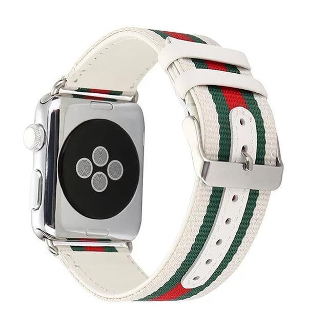 Accessories White / 38mm/40mm Apple Watch Band Strap Striped Nylon & Leather, Fits Series  44mm/ 40mm/ 42mm/ 38mm  iwatch Series 1 2 3 4