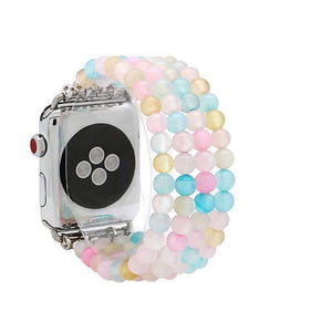 Apple Agate Beads Watchband For iWatch Natural Stone Apple Watch Strap Women 44mm/ 40mm/ 42mm/ 38mm Elastic Bracelet Replacement Wrist Band