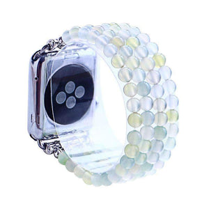 Apple Agate Beads Watchband For iWatch Natural Stone Apple Watch Strap Women 44mm/ 40mm/ 42mm/ 38mm Elastic Bracelet Replacement Wrist Band
