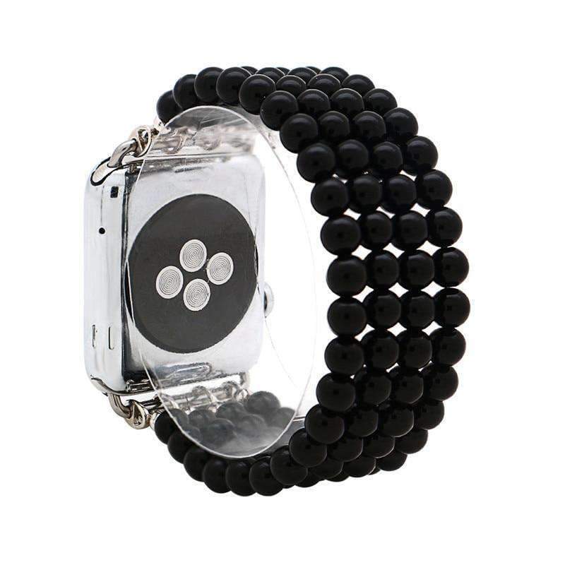 Apple Agate Beads Watchband For iWatch Natural Stone Apple Watch Strap Women 44mm/ 40mm/ 42mm/ 38mm Elastic Bracelet Replacement Wrist Band